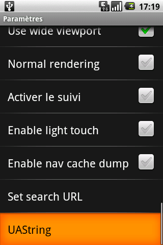 Changement User Agent Android