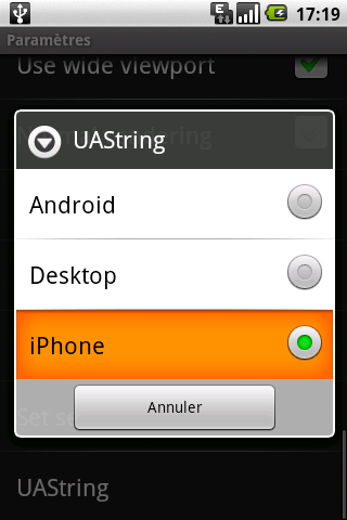 Changement User Agent Android